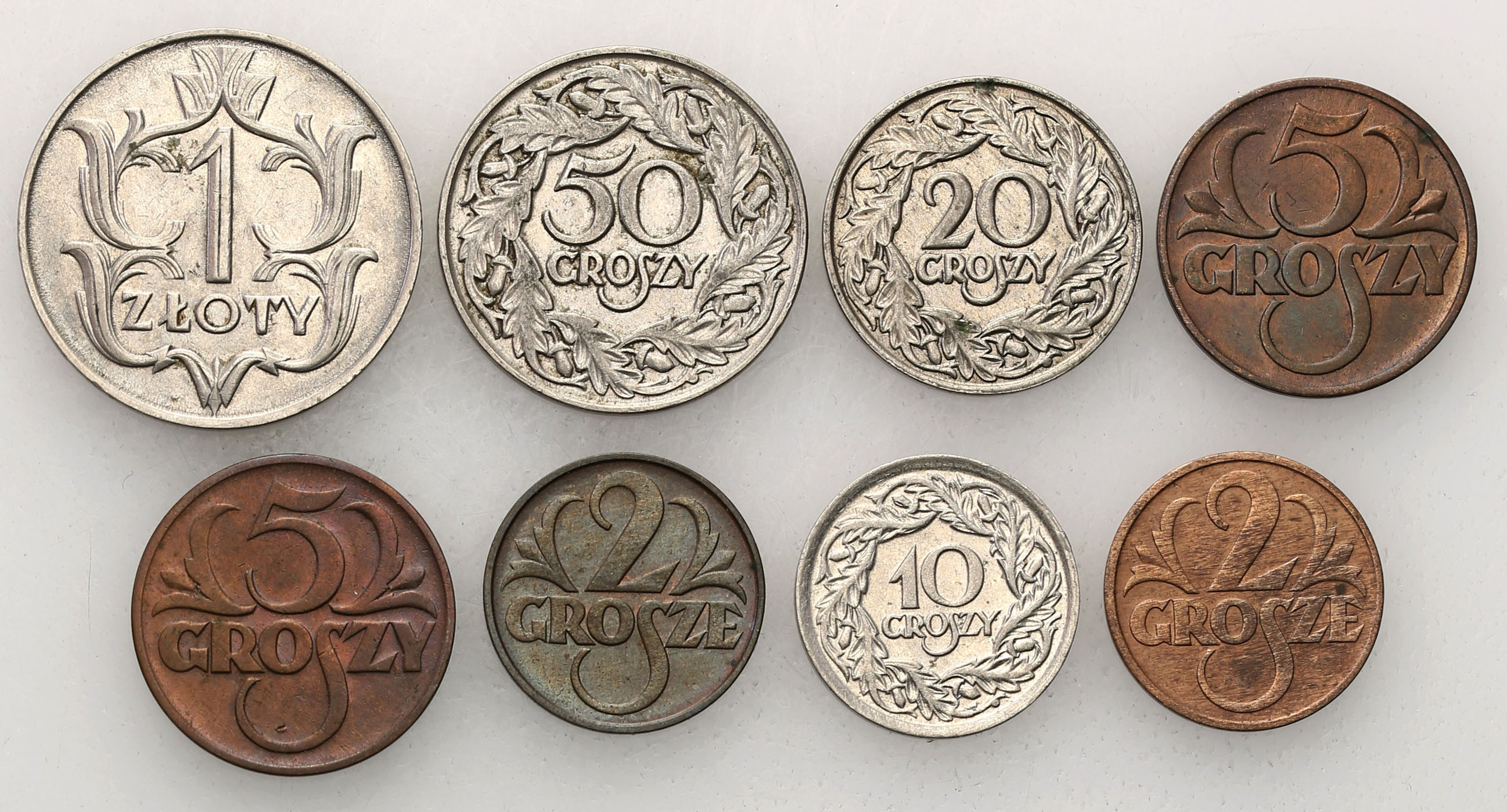 II RP. 1 grosz do 1 złoty 1923-1936, zestaw 8 monet